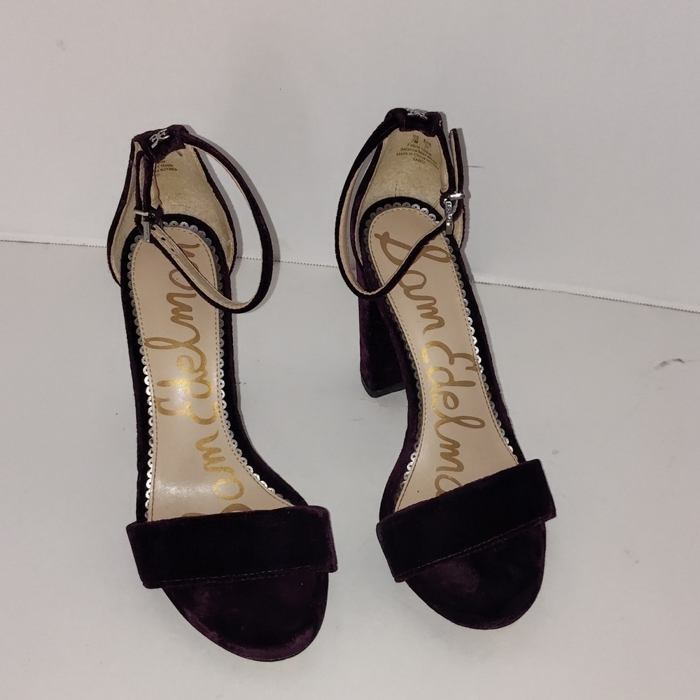 Sam Edelman Velvet Ankle-Strap Block Heels in Plum